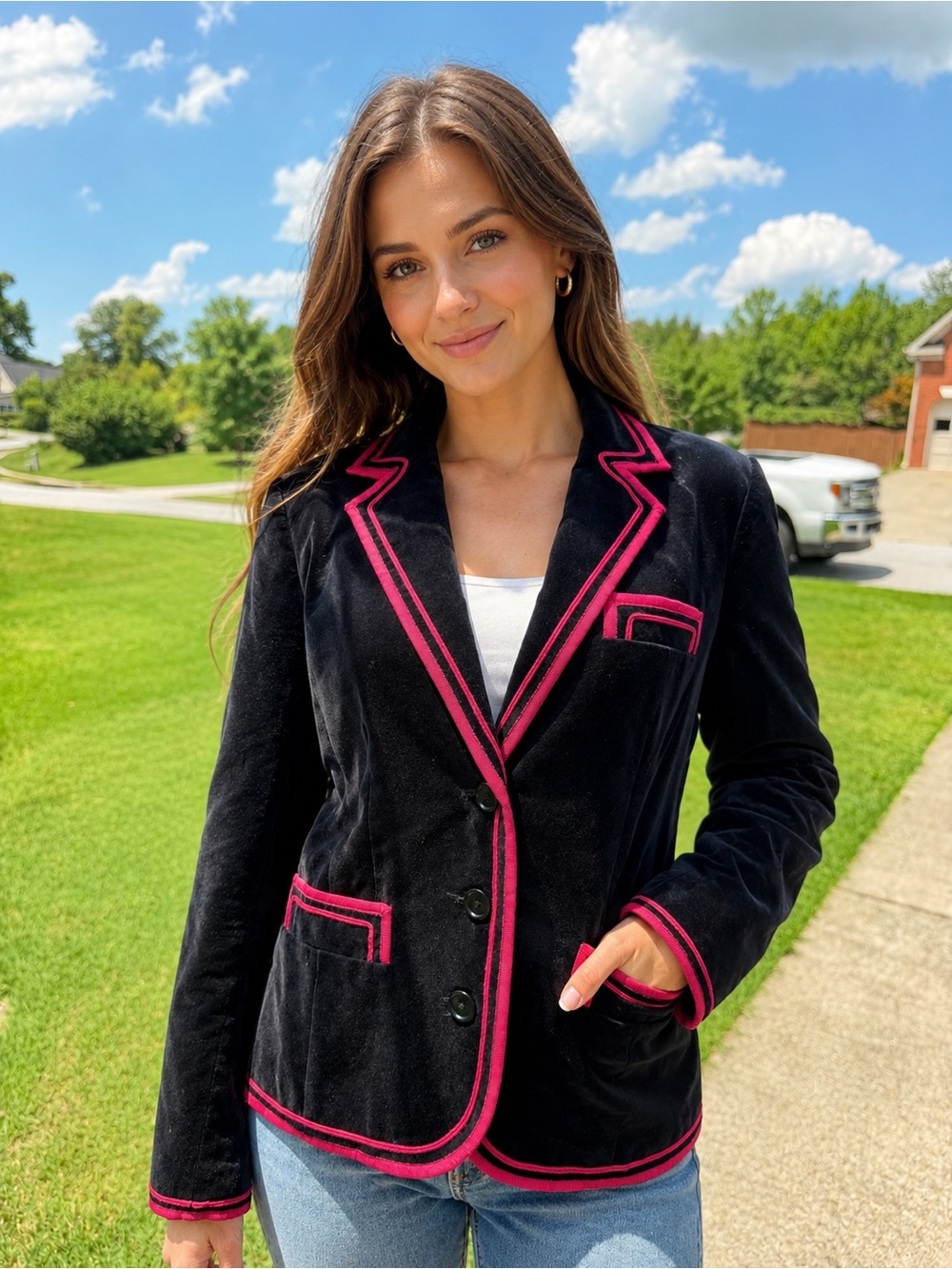 Boden Black Velvet Blazer 100% Cotton